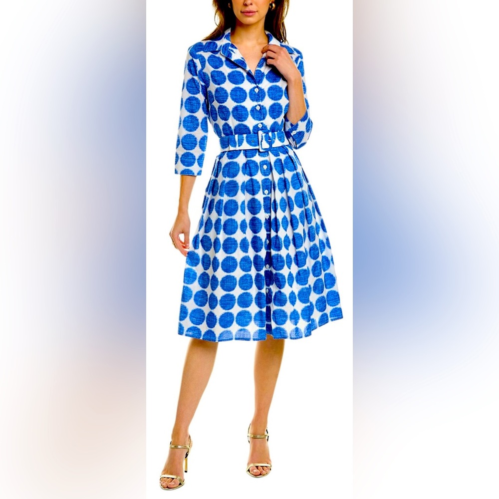 Samantha Sung Blue Hazy Dot ShirtDress, Size 10